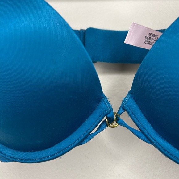 Victoria's Secret Bombshell Push Up Bra Teal Satin Plunge 30B - Picture 4 of 8